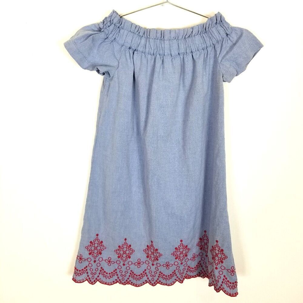 Vineyard Vines Women Off The Shoulder Embroidered Oxford Dress Sz S Blue Red